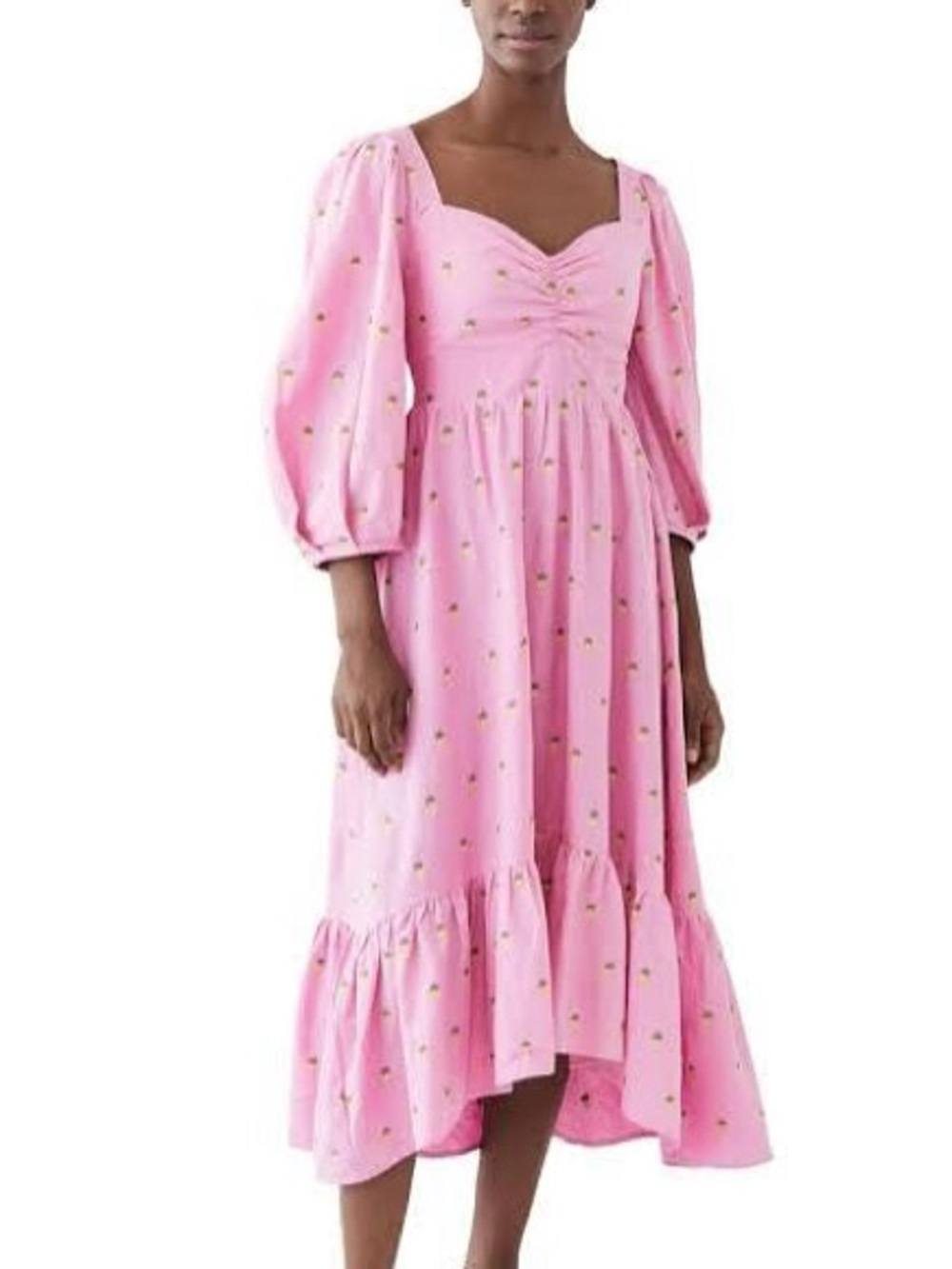 Farm Rio Pink Pineapple Ruffled Midi Dress sz M (read)